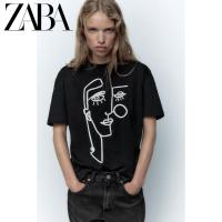 ราคา ZARA เสื้อยืดแขนลำลองขาสั้นสำหรับผู้หญิงคอกลมตกแต่งรายละเอียดแบบคู่ใหม่00858 (20381726433)