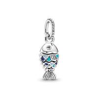 ราคา 925 sterling silver Inlaid shiny zirconia Blue Scaled Fish Dangle Charm fit bracelet women fashion DIY jewelry valentines day gift for girlfriend (13224454817)