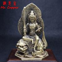 ราคา ทองแดงโบราณพุทธศาสนาในทิเบตถือดาบ Manjushri พระโพธิสัตว์พระพุทธรูปขี่สัตว์ในตำนานรูปปั้นงานฝีมือเครื่องประดับสก์ท็อป (15447009582)