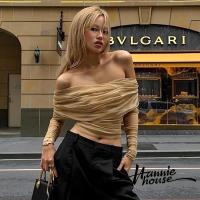 ราคา เสื้อเบลาส์ผู้หญิงสไตล์ใหม่เสื้อเอวลอย2023สำหรับผู้หญิงเสื้อครอปแขนยาวเข้ารูปพอดีเปิดไหล่แบบ Hannie (19339161932)