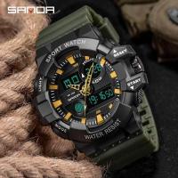 ราคา SANDA ยี่ห้อนาฬิกาสปอร์ตผู้ชาย LED จอแสดงผลแบบดิจิตอลคู่ Multi Function Luxury กลางแจ้งนาฬิกาควอตซ์ชายกันน้ำ Chronograph นาฬิกาปลุกนาฬิกาสำหรับผู้ชาย (750134896)