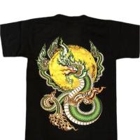 ราคา ราคาต่ำสุด เนื้อผ้า เสื้อ T Shirt เสื้อคอกลม เสื้อยืด เสื้อผ้าผู้ชาย ผู้หญิง เสื้อลาย พญานาค จันทร์เพ็ญ ลายไทย No 8 (20774603866)