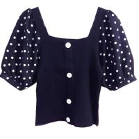 ราคา เสื้อไหมพรมครอปแฟชั่น คอเหลี่ยม แขนสั้นลายจุด (11698579768)
