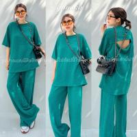 ราคา เซทเสื้อคอกลมแขนสั้น ทรง oversize ผ่าเปิดโชว์หลังสักนิด มาพร้อมกับกางเกงขายาวทรงกระบอก ชุดเซต ชุดเซ็ท Yunaka (20364777817)