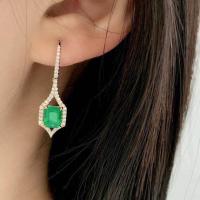 ราคา LUCKY DOLL จำลอง Emerald Princess Square Diamond ต่างหูทองคำสองสีรูปทรงเรขาคณิต Emerald Earrings (15965471086)