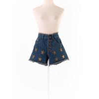 ราคา onder jecems กางเกงยีนส์ขาสั้นปักลาย กระดุมหน้า Preloved (20664424048)