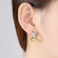 ราคา Seดำแฟชั่นเกาหลี U รูปร่างฝัง AAA CZ เพทายสำนักงานเลดี้เครื่องประดับสีเหลืองชุบทองต่างหูห่วงขนาดเล็ก SE405 (8170340668)