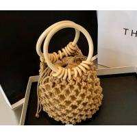 ราคา กระเป๋าสายสานเชือก เมคราเม่ สำหรับผู้หญิง กระเป๋าถักลายแฟนซีชายทะเล ด้ามไม้หวายทรงกลม (21136799873)