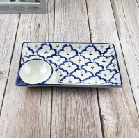 ราคา จานเซรามิค จานเปลเหลี่ยม จานออร์เดิร์ฟ มีช่องใส่น้ำจิ้ม ขนาด 5 75 x 9 8 นิ้ว มีให้เลือก 4 สี ขาว ดำ ลายไก่ และ ลายคราม (21099526646)