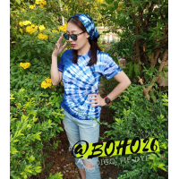 ราคา เสื้อยืดมัดย้อมคราม เสื้อมัดย้อม ลายโค้ง (648438202)