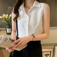 ราคา เสื้อเด็กแขนกุดผู้หญิงสีขาวไซส์พิเศษเสื้อ Polo Collar Chiffon Basic เสื้อ2021ฤดูร้อน (7671910341)