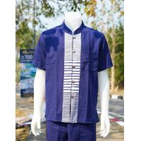 ราคา เสื้อพื้นเมืองคอจีนแขนสั้นชาย ผ้าเมืองสีเรียบแต่งบาร์โค้ด ส่งจากเชียงใหม่ (14638454986)