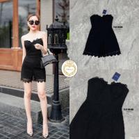 ราคา T RAK TR06 2714 ชุดจั้มสูทเกาะอกลูกไม้ขาสั้นสีดำ ตัวผ้าแต่งดอกไม้ทั้งตัว (20633708832)