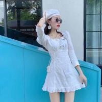 ราคา Fenglin เดรสยาวแขนพัฟ แขนพัฟ สีขาวเซ็กซี่ น่ารัก เดรสทรงสลิม สีขาว (11294863925)
