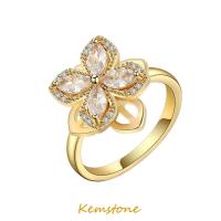 ราคา Kemstone แหวนปรับขนาดได้ชุบทองประดับเพทายรูปดอกไม้สำหรับผู้หญิง (13040055028)