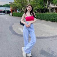 ราคา JARINYA กางเกงยีนส์ขาม้ากระบอกใหญ่ ผ้าไม่ยืด ปลายขาตัด เอวสูง ทรงเป๊ะมาก (12239189006)
