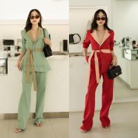 ราคา พร้อมส่ง ชุดเข้าเซท Blazer เสื้อสูทผู้หญิงแต่งสีทูโทน กางเกงขายาวทรงกระบอก สินค้าที่ร้านผลิตเอง งานป้ายVshop (15628850253)