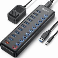 ราคา Powered USB Hub Wenter 11 Port USB Splitter Hub 10 Faster Data Transfer Ports 1 Smart Charging Port with Individual LED On Off Switches USB Hub 3 0 Powered with Power Adapter for Mac PC 10 USB 3 0 por