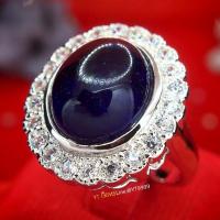 ราคา แหวนไพลิน ล้อมเพชร แหวนเงินแท้ ชุบทองคำขาว พลอยไพลินแท้ YTG 10850 (5208834483)