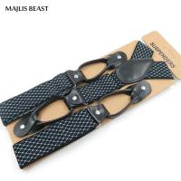 ราคา Suspendersสำหรับผู้ชายหนังตัด6คลิปปุ่มยืดหยุ่นTuxedo YกลับMensสายเอี๊ยมแฟชั่นกางเกงวงเล็บสีดำ (4923124041)