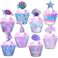 ราคา 48 ชิ้น Mermaid Cupcake Top Ocean Cupcake Packing Set ปาร์ตี้ใต้ทะเล Baby Bath Party โปรดปรานการตกแต่งเค้ก (21176661432)