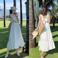 ราคา Maxi Dress แม็กซี่เดรสสายเดี่ยว เดรสยาวสายเดี่ยวสีขาว เดรสขาว ชุดไปทะเล (6043628736)