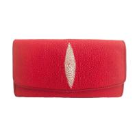 ราคา กระเป๋าหนังปลากระเบนแท้ ผู้หญิงทรงสามพับยาว สีแดงลายตา 1 ตา ใส่การ์ด เงิน รูป มีซิปใส่เหรียญ ทำจากหนังแท้ (20931214225)