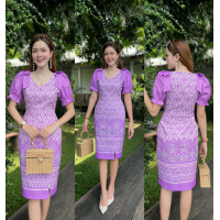 ราคา Kiss Kloset ชุดเดรสผ้าไหมญี่ปุ่น คอวี ทรงสอบ แต่งโบว์ไหล่ แขนจั๊มตุ๊กตา ผ่าข้างหน้า งานอัดกาวทั้งชุด S 2XL KSPC34 (20392858423)