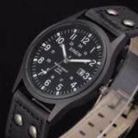ราคา ของผู้ชายกันน้ำสายหนังกีฬากองทัพ Quartz นาฬิกาสีดำ (20032484329)
