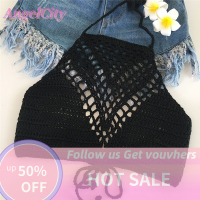 ราคา AngelCity ผู้หญิงโครเชต์ลูกไม้ทำด้วยมือถักชุดชั้นในชายหาดบิกินี่ Halter Cami TANK Crop Tops (20923132310)