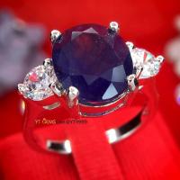 ราคา แหวนไพลิน แหวนเงินแท้ ชุบทองคำขาว พลอยไพลินแท้ YTG 1253 (17442356008)