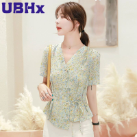 ราคา เสื้อผู้หญิงเสื้อคอวีผ้าชีฟองลายดอกไม้เล็กๆสำหรับผู้หญิงเสื้อแขนสั้นธรรมดาฉบับภาษาเกาหลีฤดูร้อน2023 (18852689253)