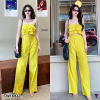 ราคา TW16932 Set 2 ชิ้น เสื้อเกาะอกแต่งระบาย กางเกงขายาว (19476391927)