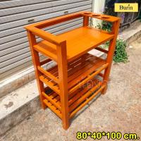 ราคา DR ชั้นวางของในครัว ตู้ครัว เคาน์เตอร์ห้องครัวไม้สัก ขนาด 80 40 สูง 100 ซม ระหว่างชั้น 30 ซม มีที่วางขวดและเสียบมีดด้านบน ทำสีย้อม (17221335979)