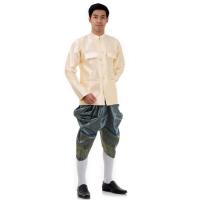 ราคา ชุดไทยชาย ชุดราชปะแตนชาย ชุดไทยผู้ชายงานแต่ง ชุดไทยชายงานหมั้น ชุดราชปะแตนสีครีม เสื้อราชปะแตนสีทอง Thai Costume for Men (674262665)