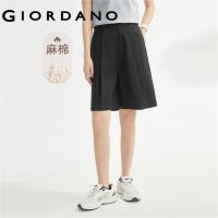ราคา GIORDANO ผู้หญิง ผ้าฝ้ายลินินธรรมชาติทอจีบเอวสูงหลวมบางกางเกงขาสั้นลำลอง Free Shipping 05403307 (18299860859)