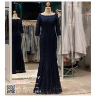 ราคา ชุดราตรียาวมีแขน ชุดไปงานแต่งกลางคืน คนอ้วน คนอวบใส่สวย เรียบหรู ดูแพง พร้อมส่ง PFL119 DBL น้ำเงิน (18879568013)
