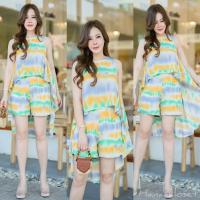 ราคา เซทเสื้อระบาย หน้าสั้นหลังยาว แขนกุด กับกางเกงขาสั้น ทรงชิคๆพริ้วๆ เนื้อผ้าสปันเนื้อนิ่ม ชุดเซ็ท ชุดเซต (17969328367)