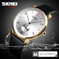 ราคา SKMEI 1398แฟชั่นสร้างสรรค์หน้าปัดขนาดเล็กควอตซ์ผู้ชายนาฬิกาสายหนังที่เรียบง่ายบางเฉียบนาฬิกาข้อมือ3ATM กันน้ำ (782568966)