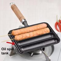 ราคา กระทะไส้กรอกเหล็กหล่อเตาแก๊สสี่เหลี่ยมแบบพกพากระทะทอดสเต็กกันเหนียวกะทะย่างด้ามไม้อุปกรณ์ครัวในบ้าน (20131321792)