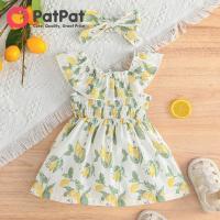 ราคา 2ชิ้นชิ้นชิ้นลายเลมอนเด็กผู้หญิงมีระบายชุดเดรสยางยืดและชุดโบว์คาดศีรษะ (18527537552)