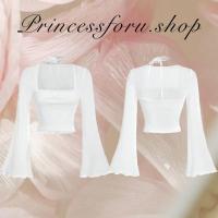 ราคา เสื้อครอปแขนยาว สีขาว พร้อมดอกไม้คล้องคอ แฟชั่นเวียดนาม (21253492444)