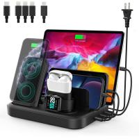 ราคา seenda Wireless Charging Station for Multiple Devices 6 in 1 USB Charging Dock Built in AC Adapter with 10W Max Wireless Charger Stand and 5 USB Ports for iPhone iPad Android Apple Watch AirPods Black