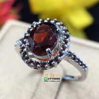 ราคา แหวนโกเมน แหวนเงินแท้ ชุบทองคำขาว พลอยโกเมนแท้ YTG 8529 (17405571786)