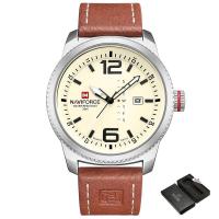 ราคา Naviforce แบรนด์หรูสำหรับผู้ชายหนัง Jam Tangan Sport ลำลองควอตซ์กันน้ำหนังทหาร (21170256232)