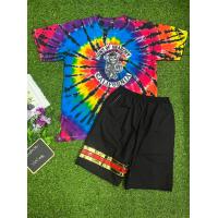 ราคา เสื้อมัดย้อมสกรีนลายสไตล์วินเทจ ใส่คู่กางเกงขาสั้นแถบสี หญิงใส่ได้ ชายใส่ได้ สินค้าพร้อมจัดส่ง (13267155167)