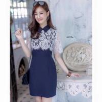 ราคา TW1027 เดรสแขนสั้น ตัดต่อลูกไม้สีขาว (1389746498)