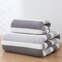 ราคา 2pcs Strip Pattern Towel Bath Towel Set Absorbent Geometric Pattern Oblong Towel Fast Drying (20478245760)