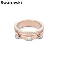 ราคา Swarovski ring Austrian crystal temperament double layer luxury gold ring female index finger ring wide version lovers fashion ring (16941793676)