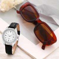 ราคา ชุด2ชิ้นนาฬิกาสายหนังลำลองแฟชั่นผู้หญิงแว่นตาผู้หญิง rhinestone dial QUARTZ wristwatch นาฬิกา montre Femme (21171066994)